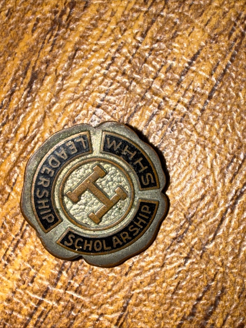 School Emblem Pin Bronze & Black enamel Scholarship Leadership VINTAGE